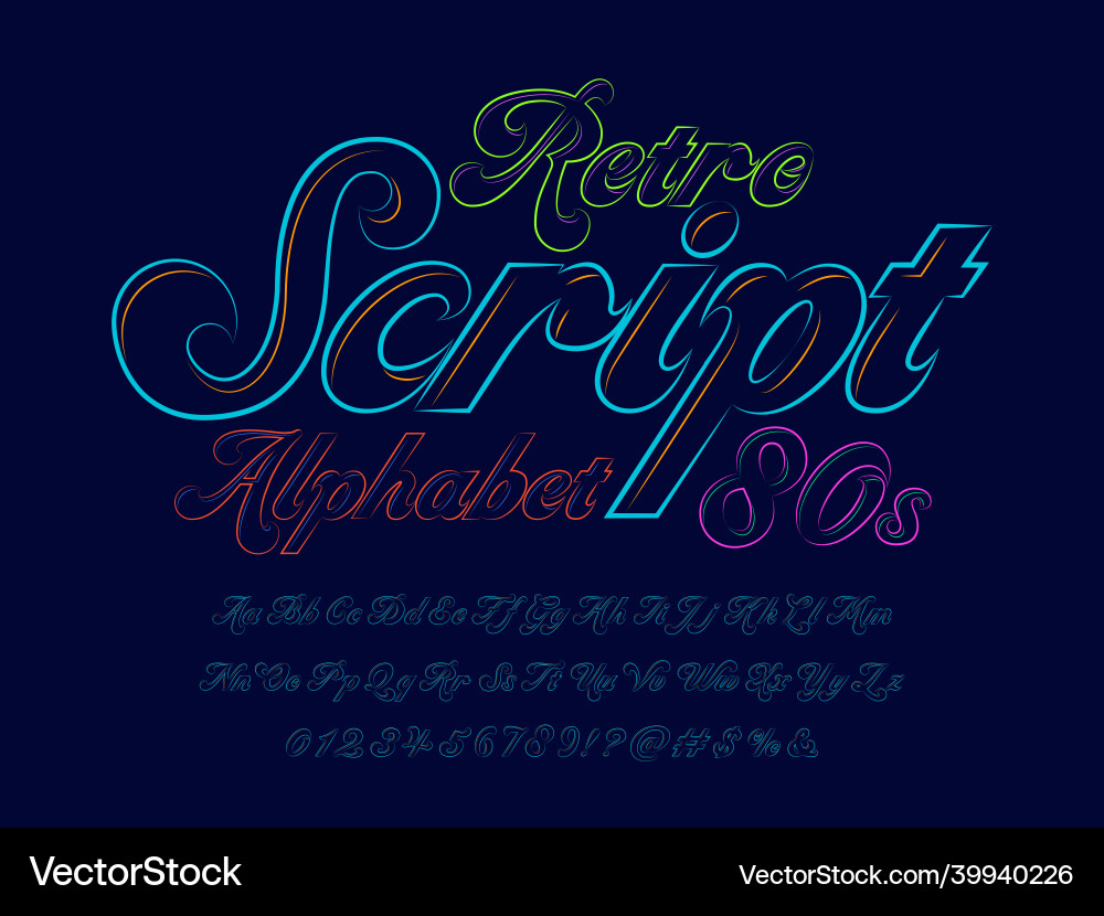 Retro Script Alphabet Font vector image