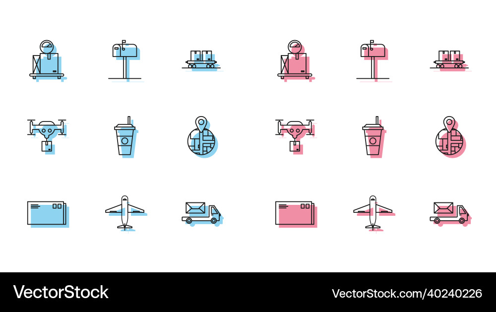 Set line envelope plane scale with cardboard box Vector Image