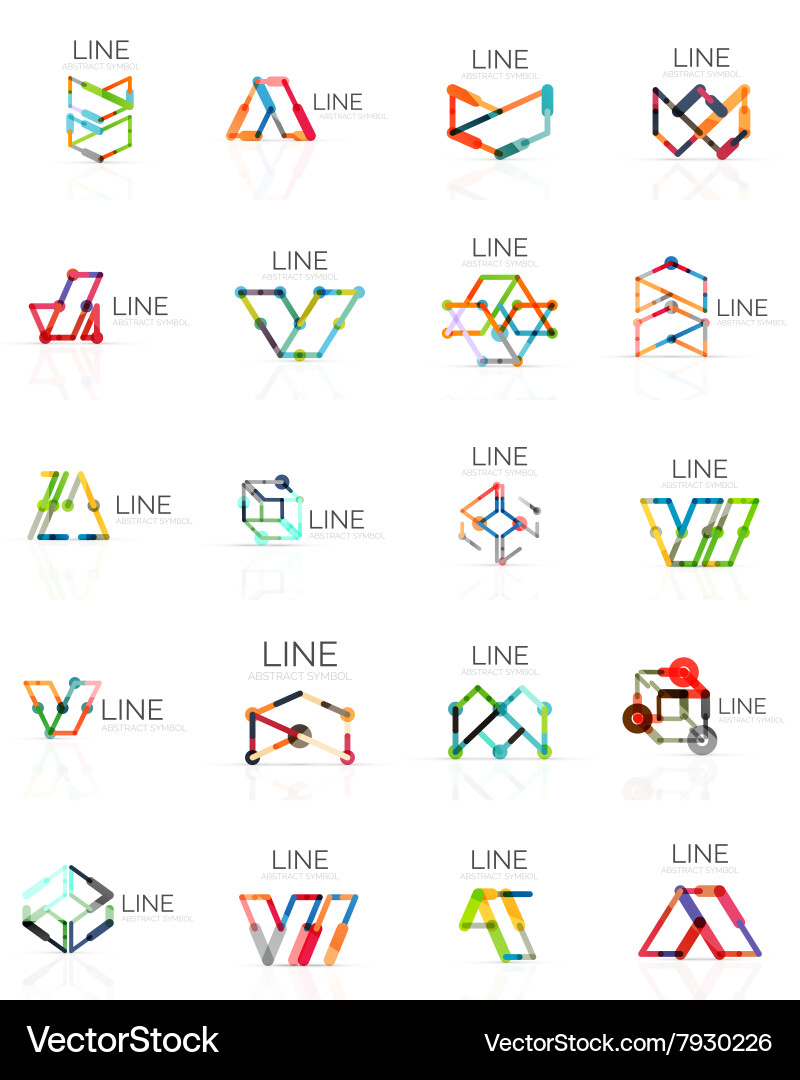 Set of linear abstract logos connected Vector Image