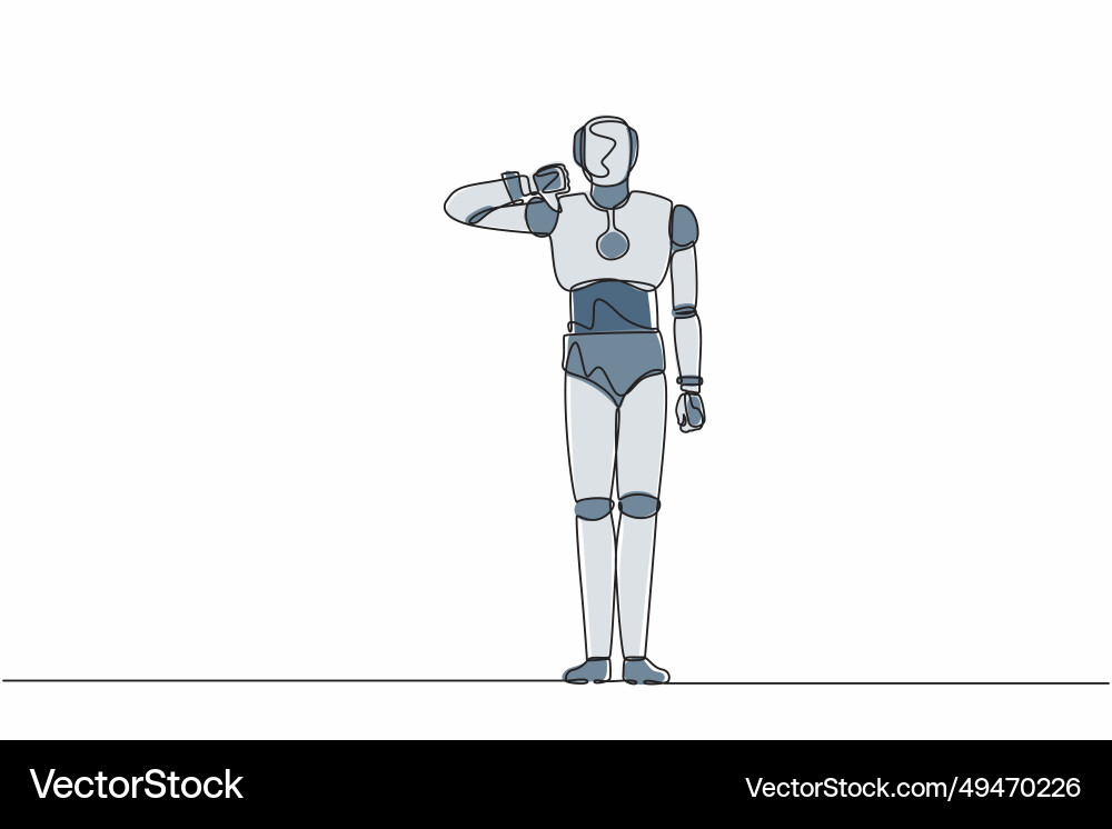 Single continuous line drawing robot showing Vector Image