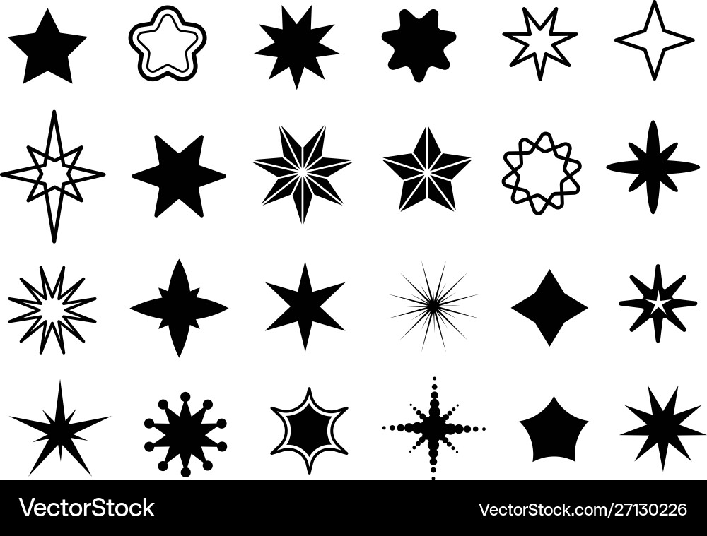 Star shapes set different stars black silhouettes Star shapes set different stars black silhouettes vector image
