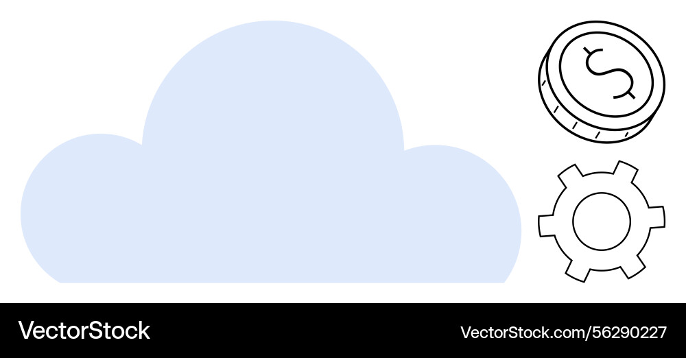 Cloud computing with gear and coin representing Cloud computing with gear and coin representing Vector Image