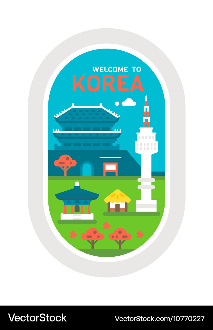 Flat design korea landmarks vector image