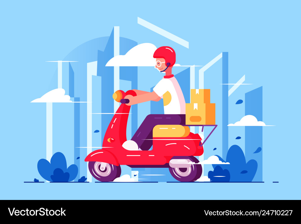 Man courier driving on scooter Man courier driving on scooter vector image