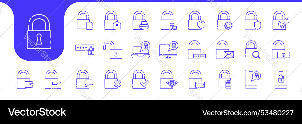Padlock secure modern line icon set collection Padlock secure modern line icon set collection Vector Image