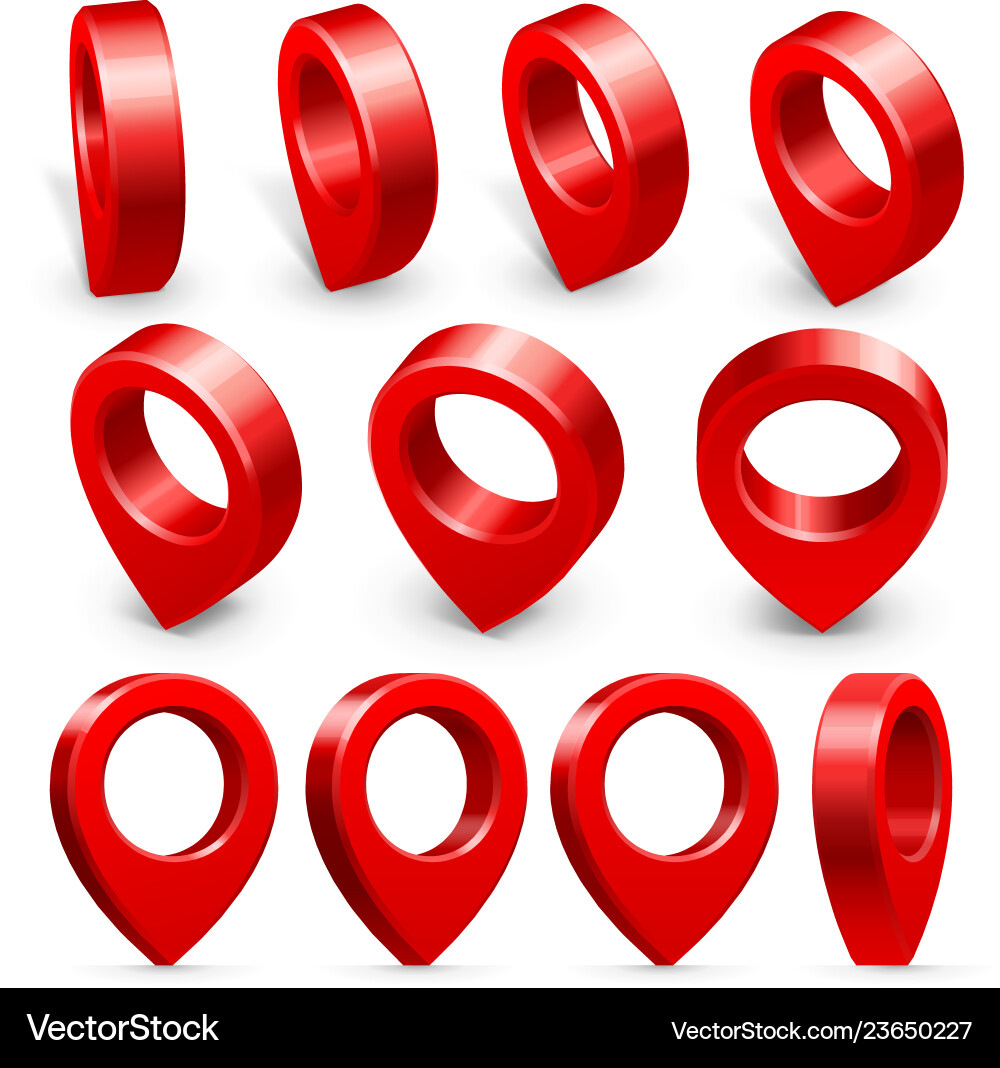 Pin pointer map 3d location point pins arrow Pin pointer map 3d location point pins arrow vector image