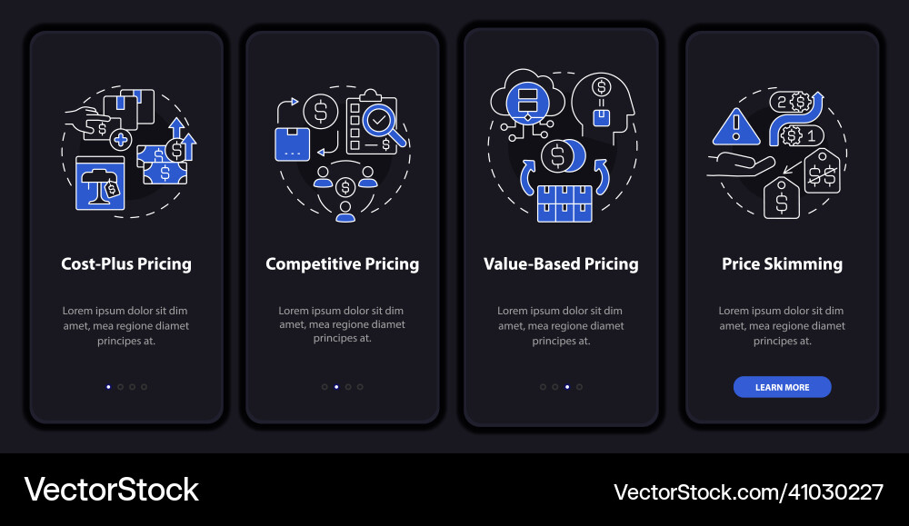 Pricing methods onboarding mobile app screen Pricing methods onboarding mobile app screen vector image