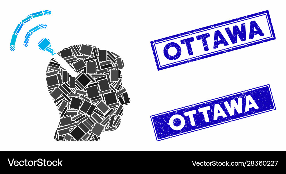 Radio neural interface mosaic and grunge rectangle Radio neural interface mosaic and grunge rectangle vector image