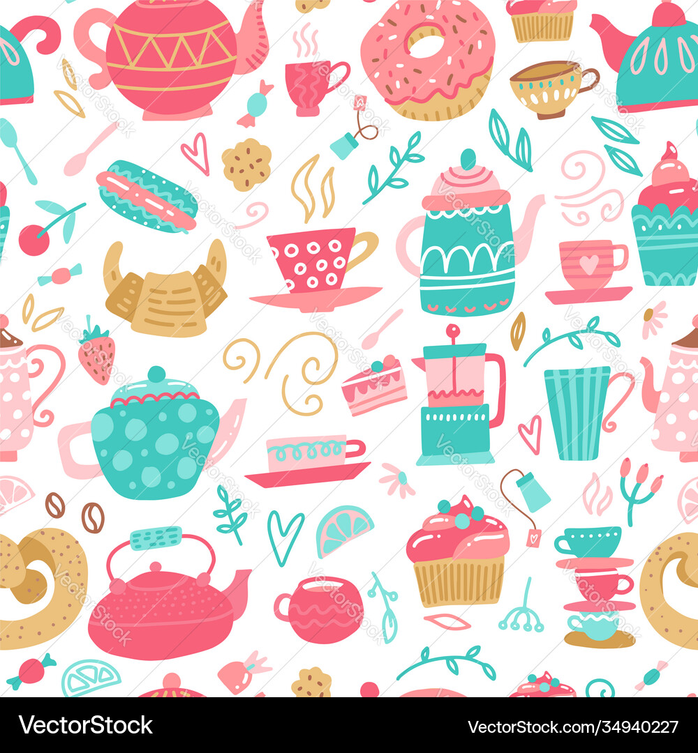 Seamless pattern with hand drawn tea time symbols Vector Image