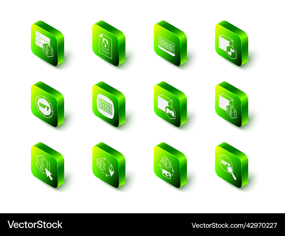 Set document and lock binary code nft digital Vector Image