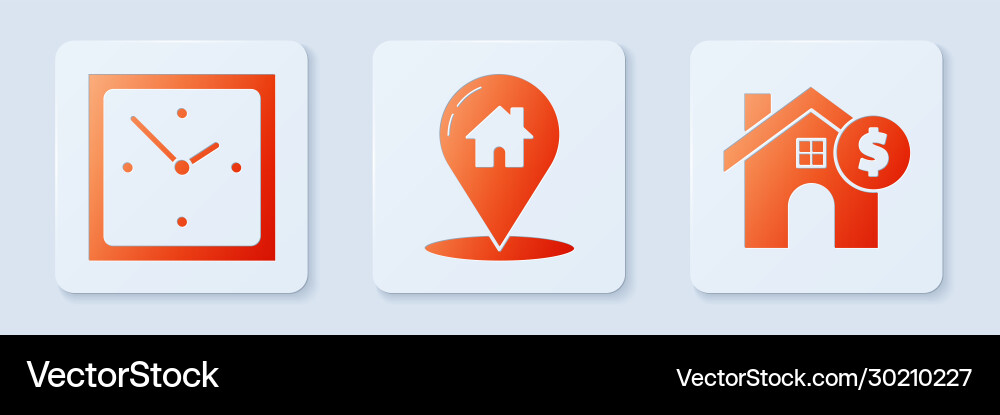Set map pointer with house clock Set map pointer with house clock vector image