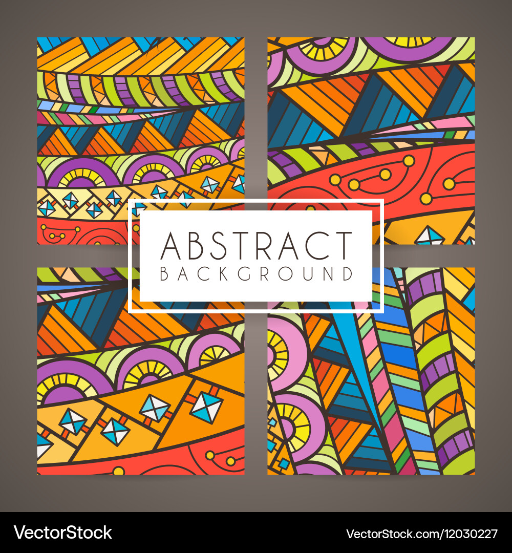 Set of four colorful intricate patterns doodle Vector Image