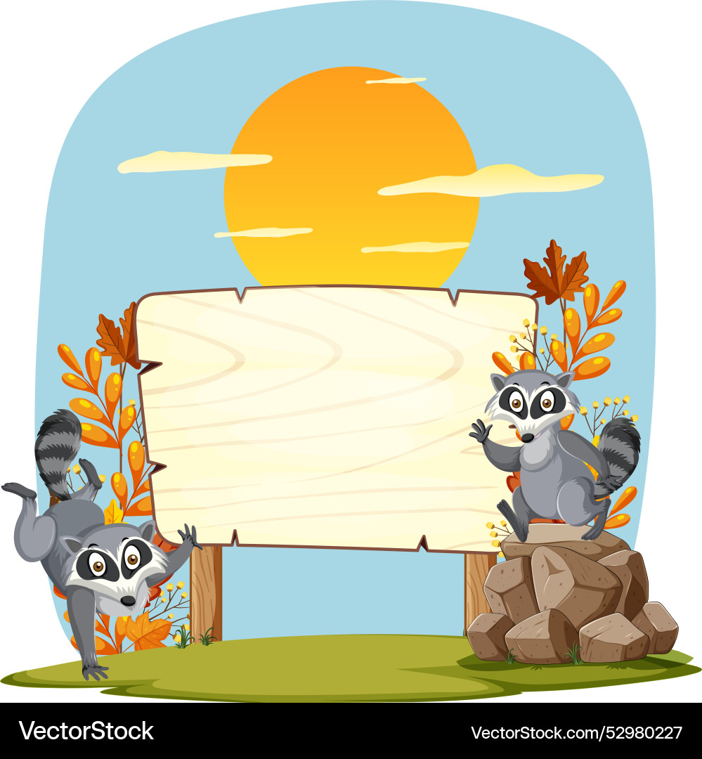 Two raccoons with a blank sign Royalty Free Vector Image