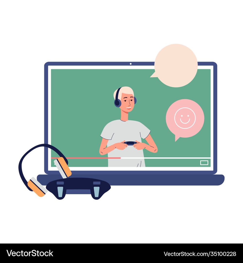 Blogger does review app or computer game flat Blogger does review app or computer game flat Vector Image