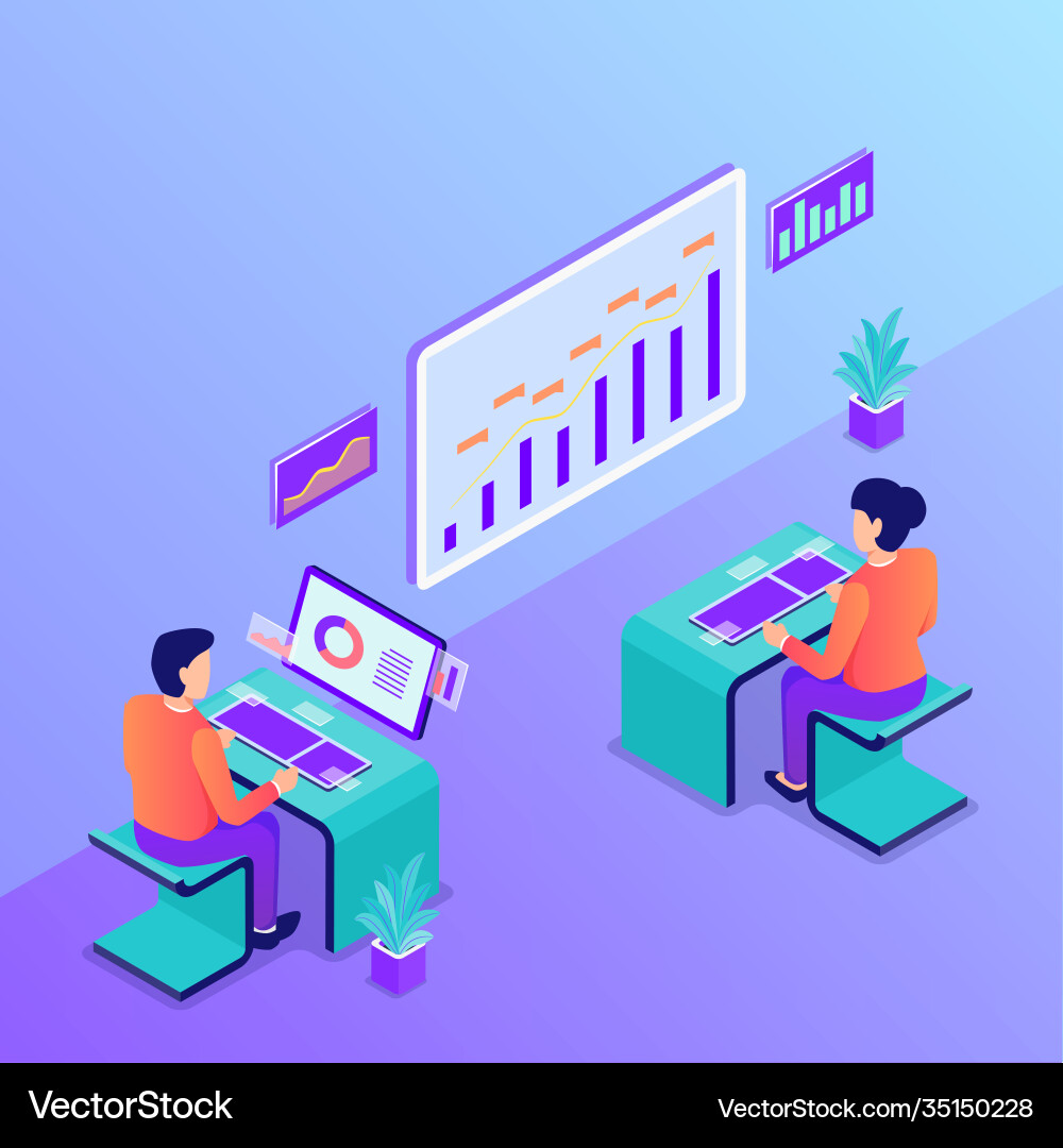 Data analysis team office analyzing graph Data analysis team office analyzing graph vector image