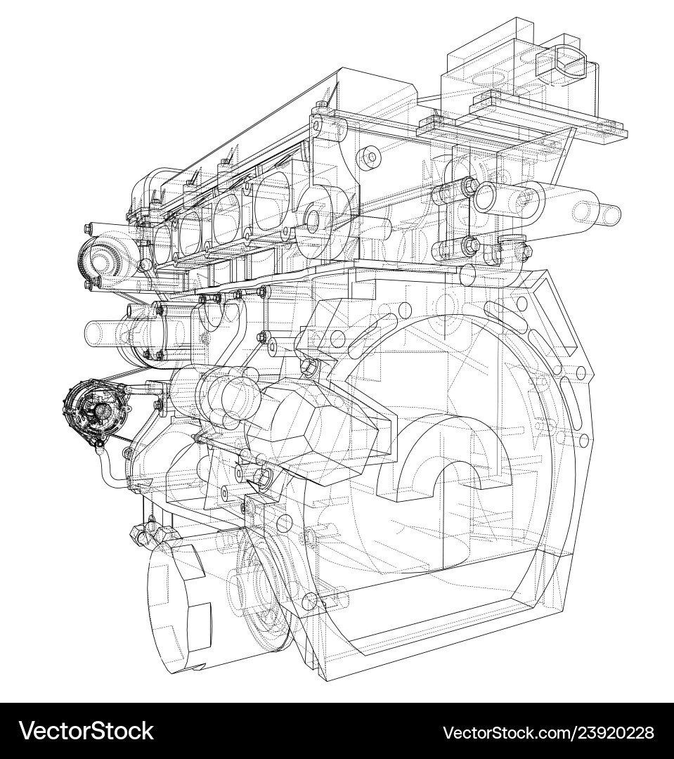 Engine sketch rendering of 3d vector image