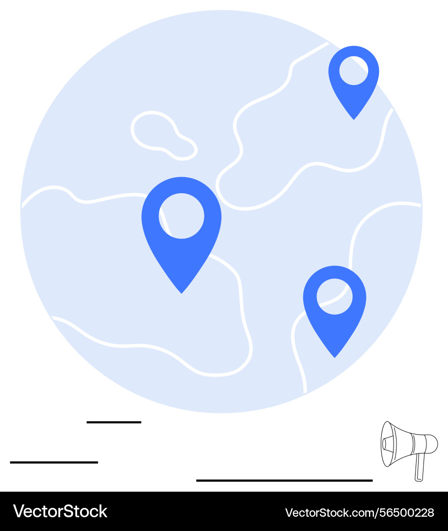 Global location markers on map with megaphone Global location markers on map with megaphone vector image