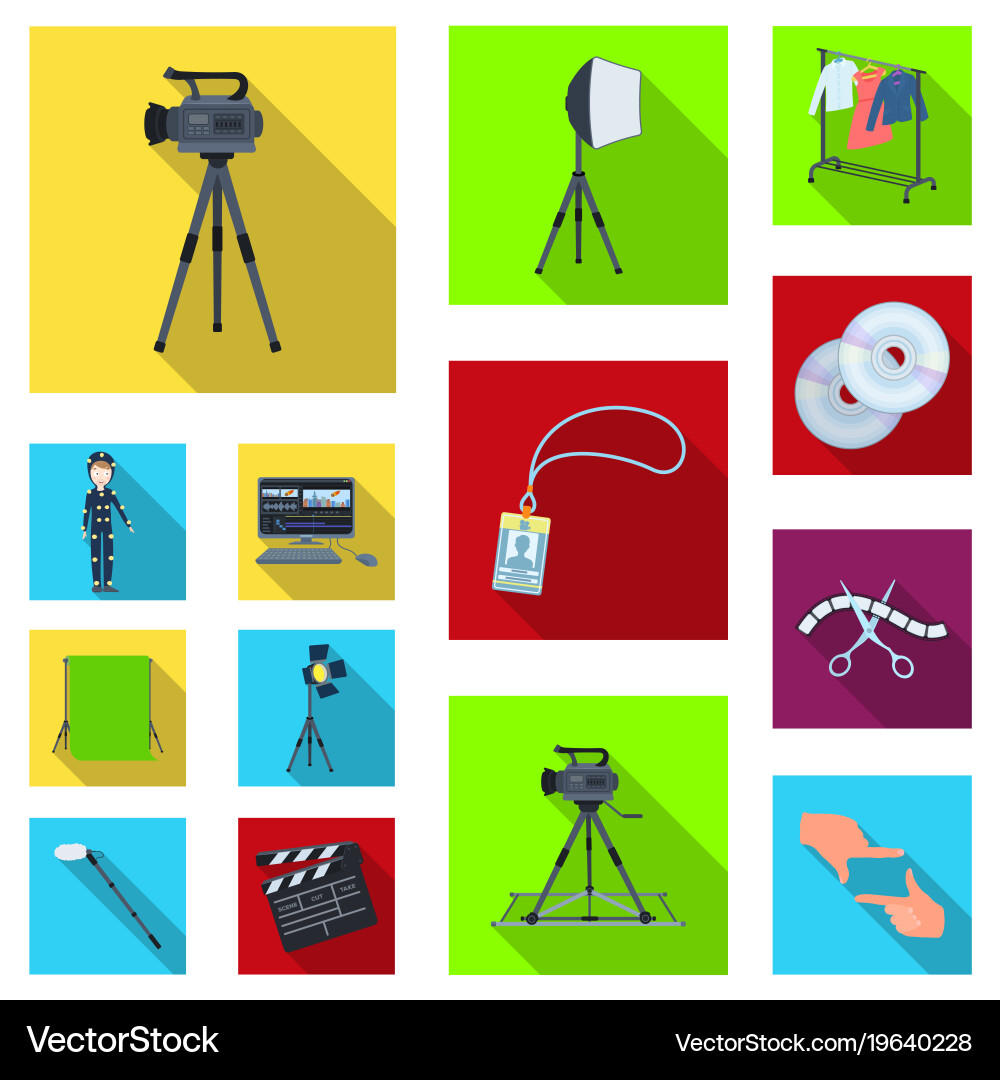 Making a movie flat icons in set collection vector image