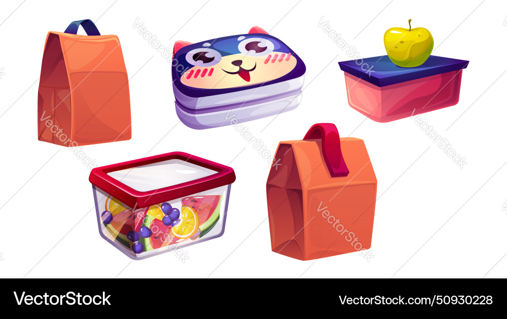 Schule Lunchbox mit Kinderfutter und Tasche für Snack Schule Lunchbox mit Kinderfutter und Tasche für Snack vektorbild