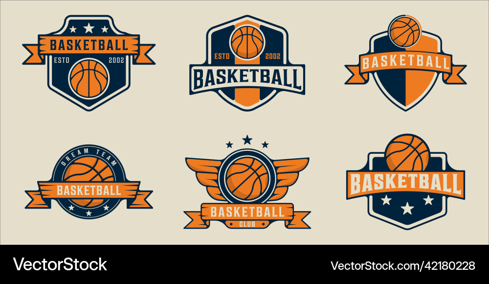Set Basketball Logo Vintage Vorlage Symbol Set Basketball Logo Vintage Vorlage Symbol vektorbild