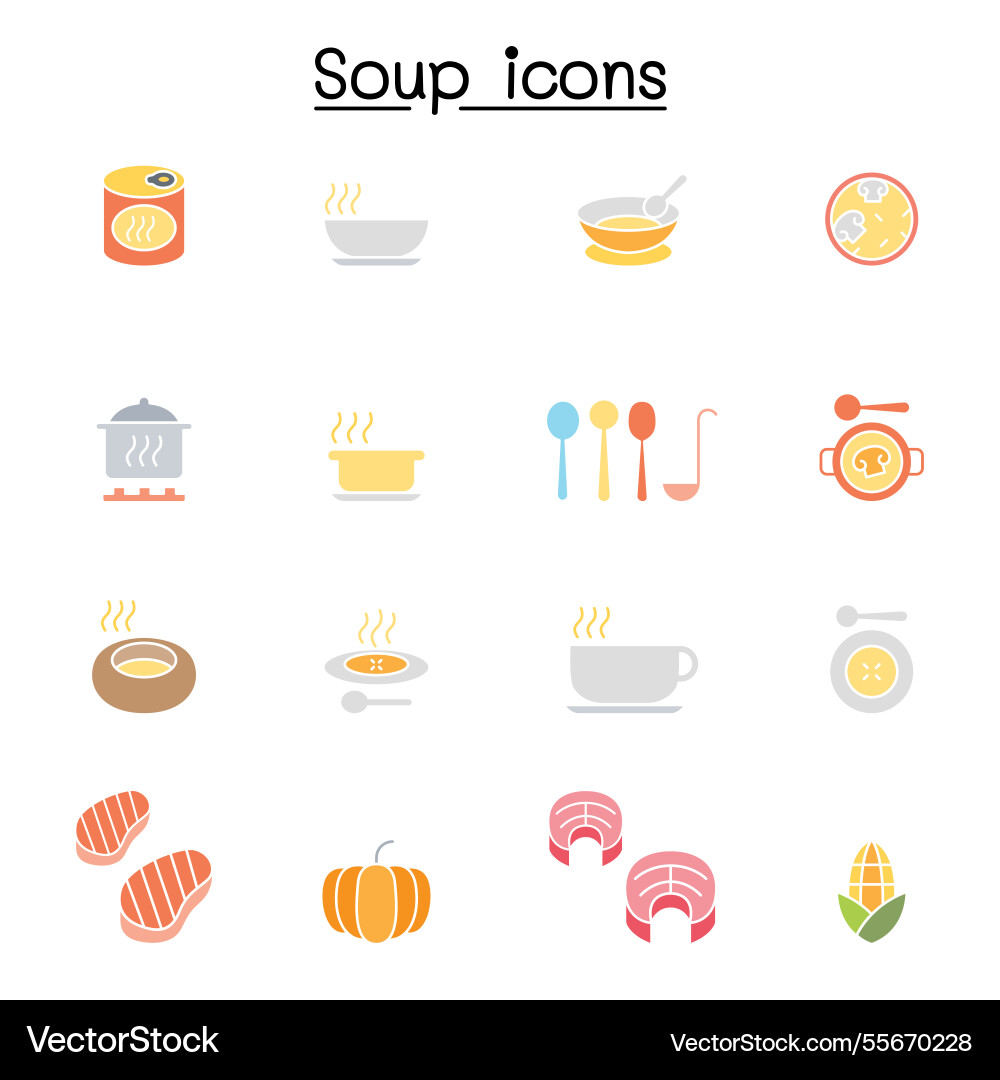 Soup icon set in flat color style Vector Image