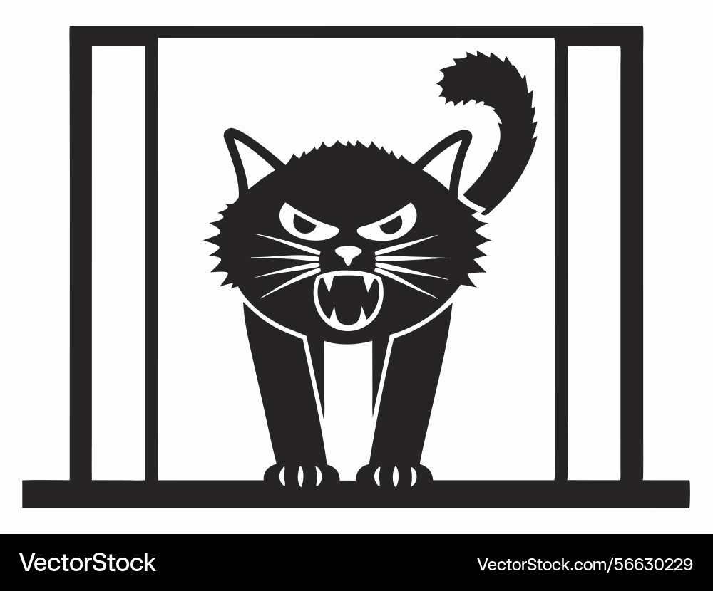 Aggressive black cat within a simple frame Vector Image