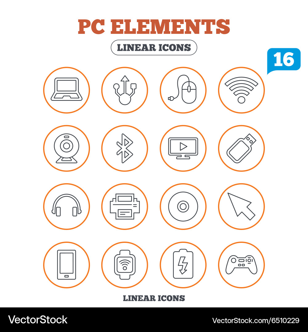 Computer elements icons notebook usb port vector image