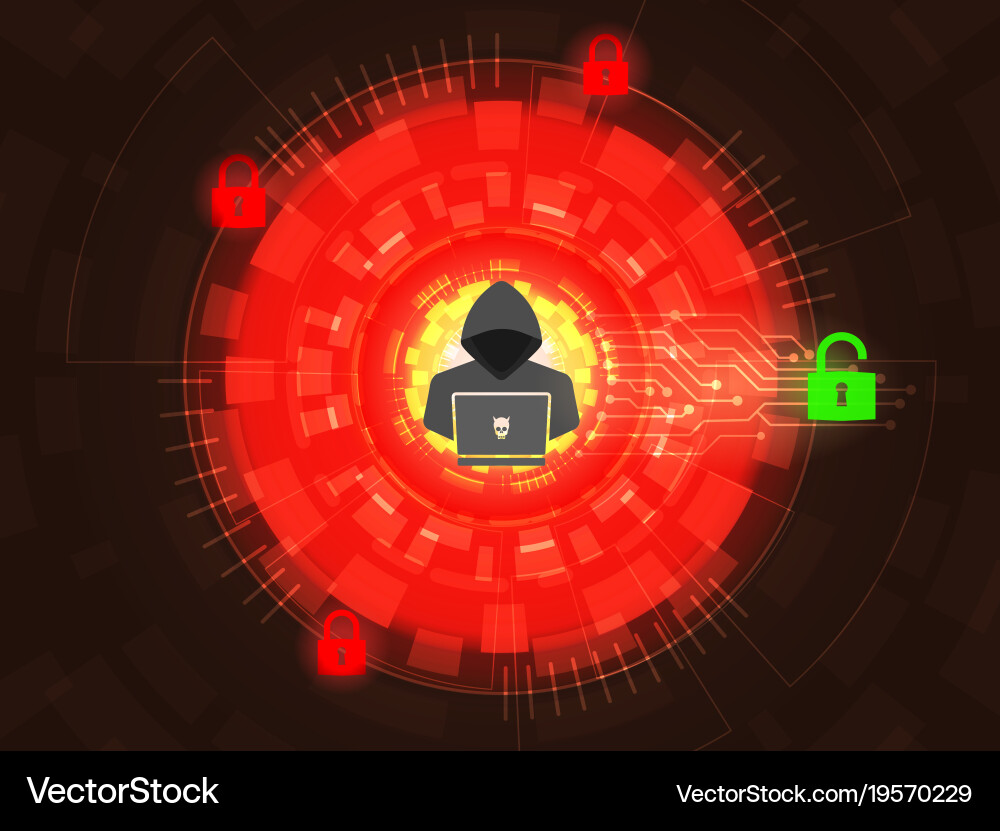 Cybersecurity: Hacker Lock and Padlock vector image