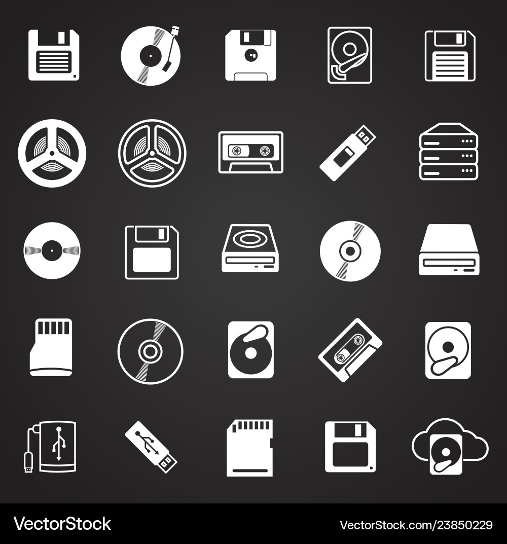 Data device icons set on black background Data device icons set on black background vector image