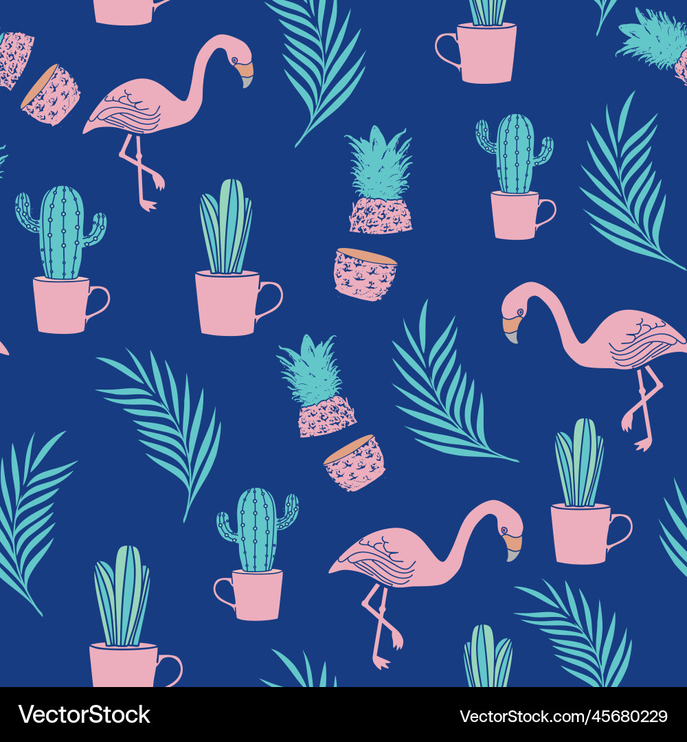 Flamingo seamless pattern design background vector image