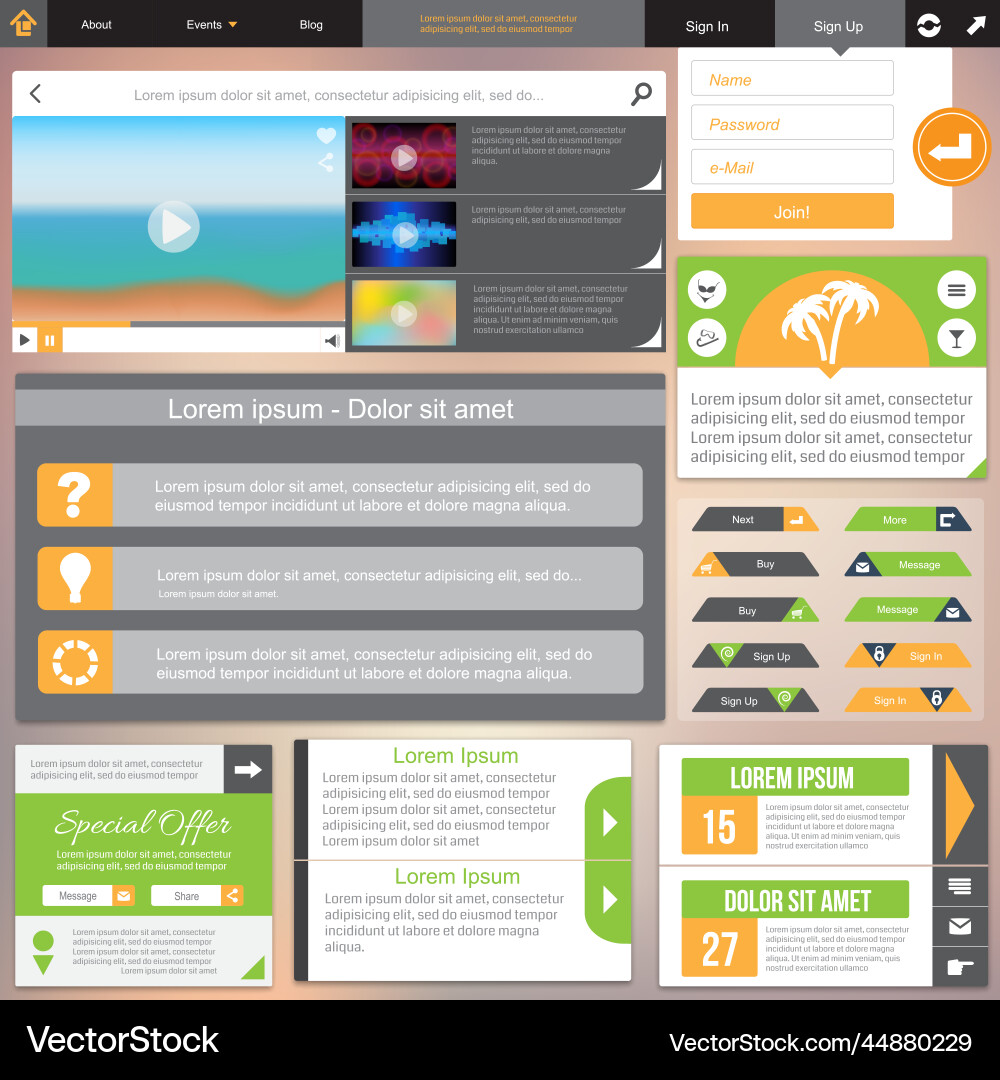 Flat web design website interface video player vector image