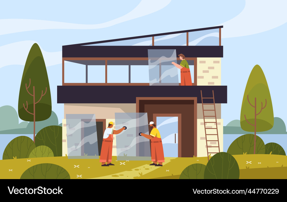 Installers or mounters install the windows Installers or mounters install the windows vector image