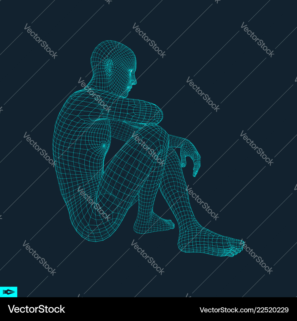 Man in a thinker pose 3d model of geometric Man in a thinker pose 3d model of geometric vector image