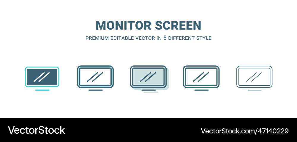 Monitor screen icon in 5 different style outline Monitor screen icon in 5 different style outline vector image