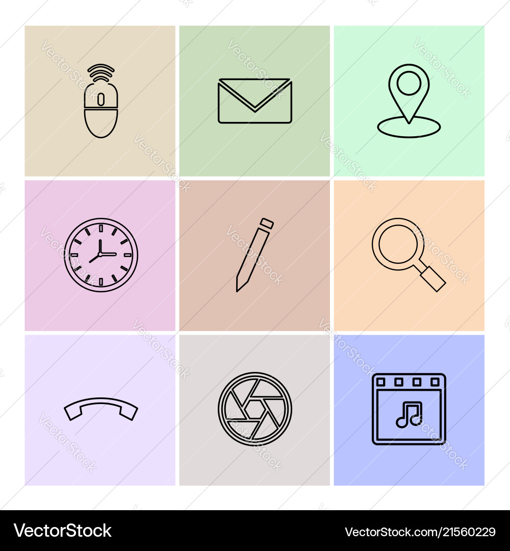 Mouse message navigation search music clock Vector Image