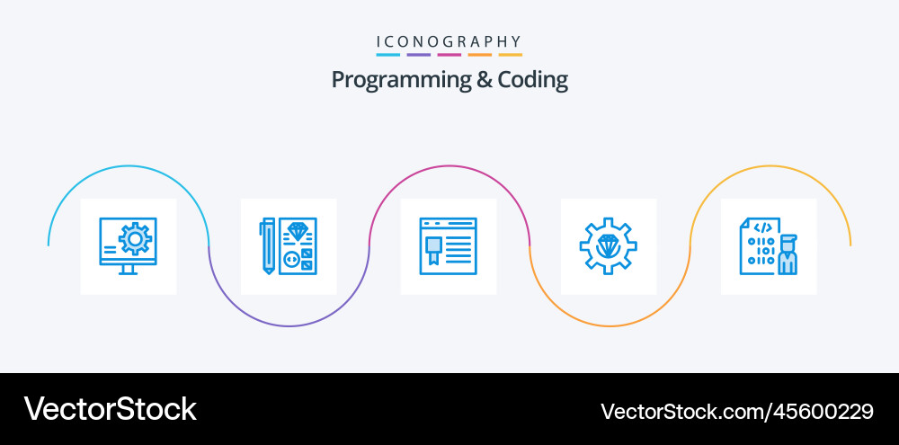 Programming and coding blue 5 icon pack including Vector Image