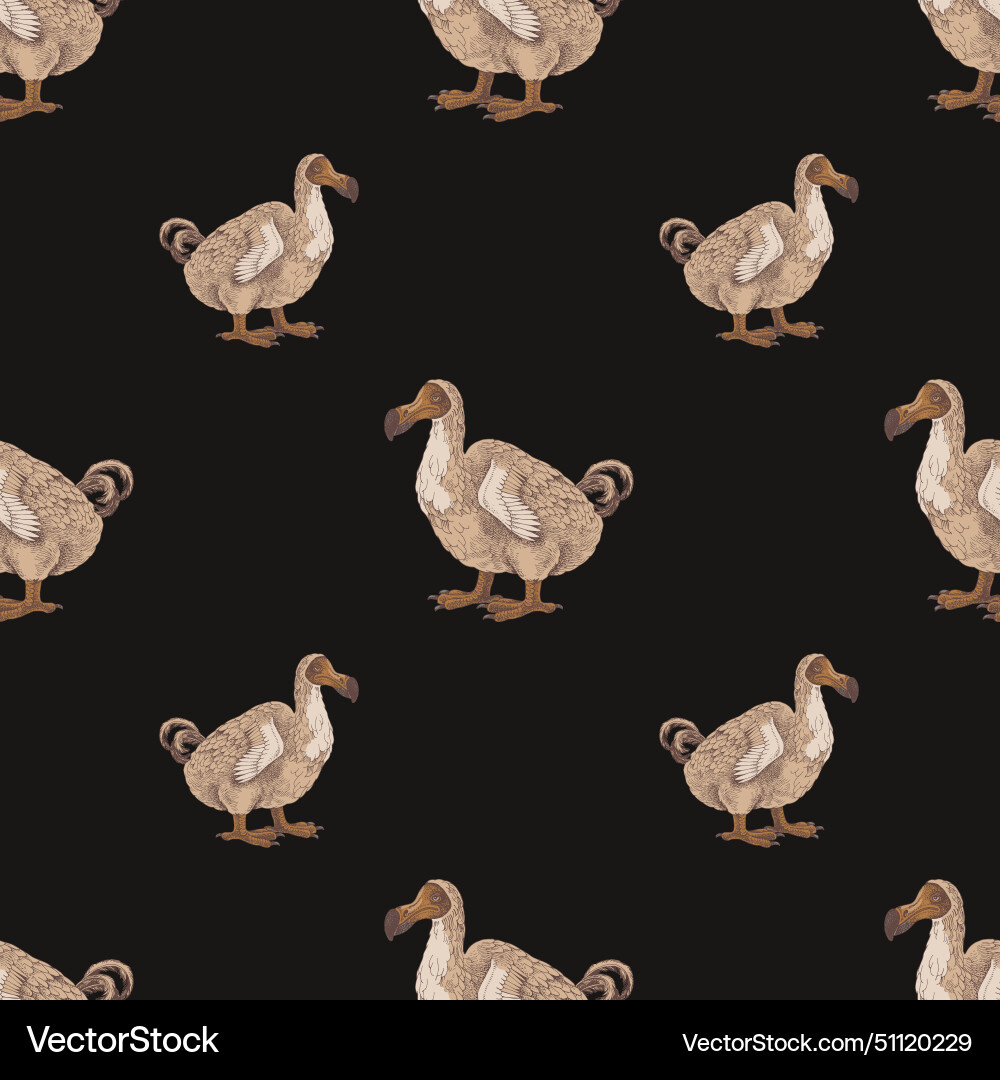 Seamless pattern with dodo extinct birds vector image