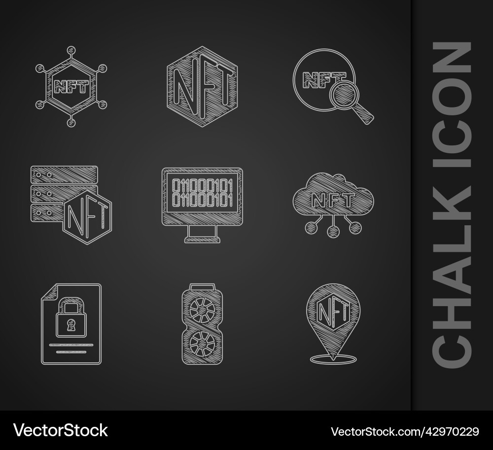 Set binary code video graphic card nft digital vector image