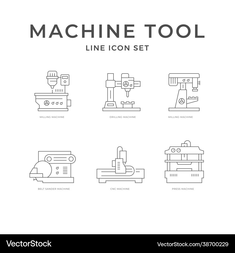 Set line icons machine tool Set line icons machine tool Vector Image