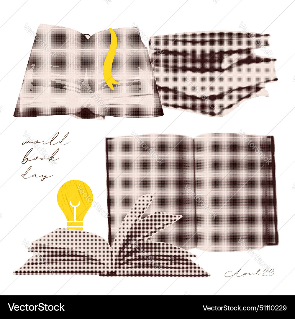 Set with open books and stack isolated on white Vector Image