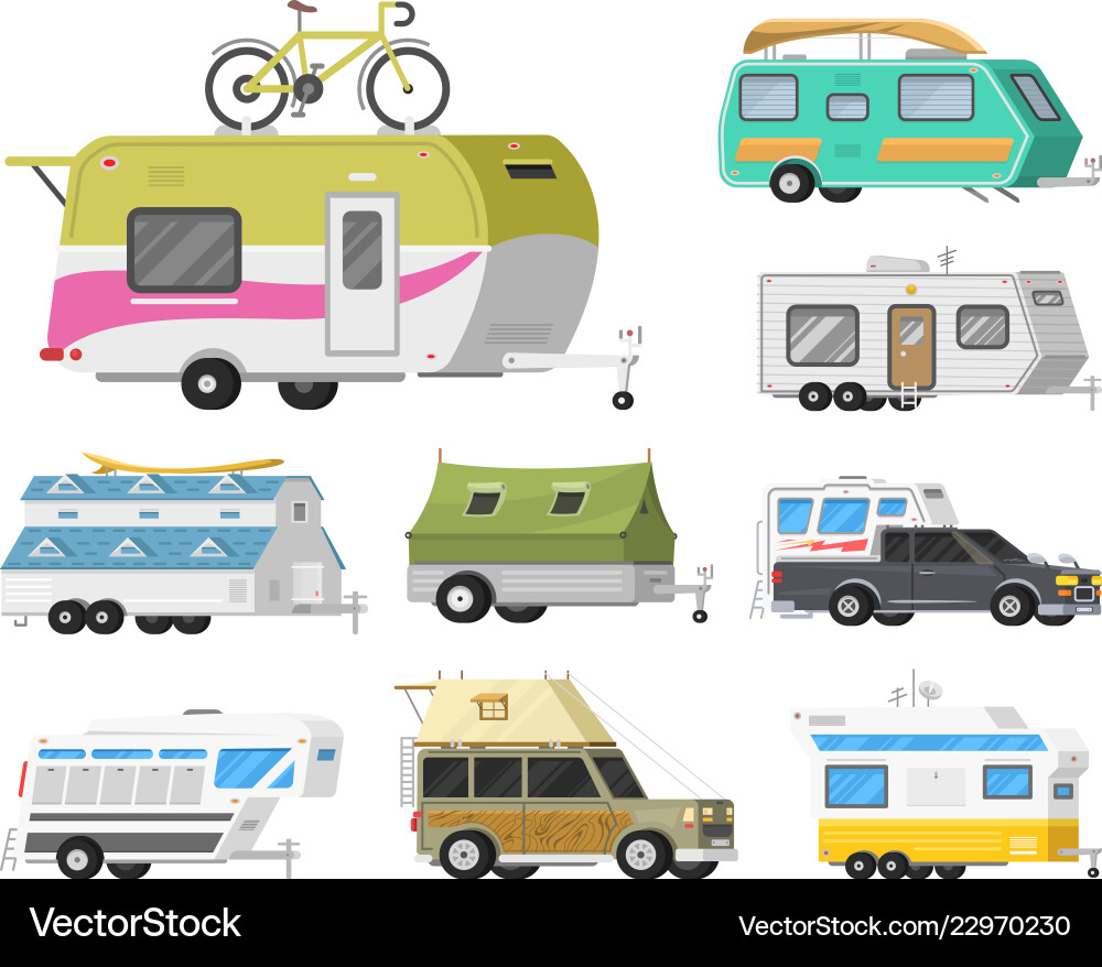 A set of trailers or family rv camping caravan A set of trailers or family rv camping caravan vector image