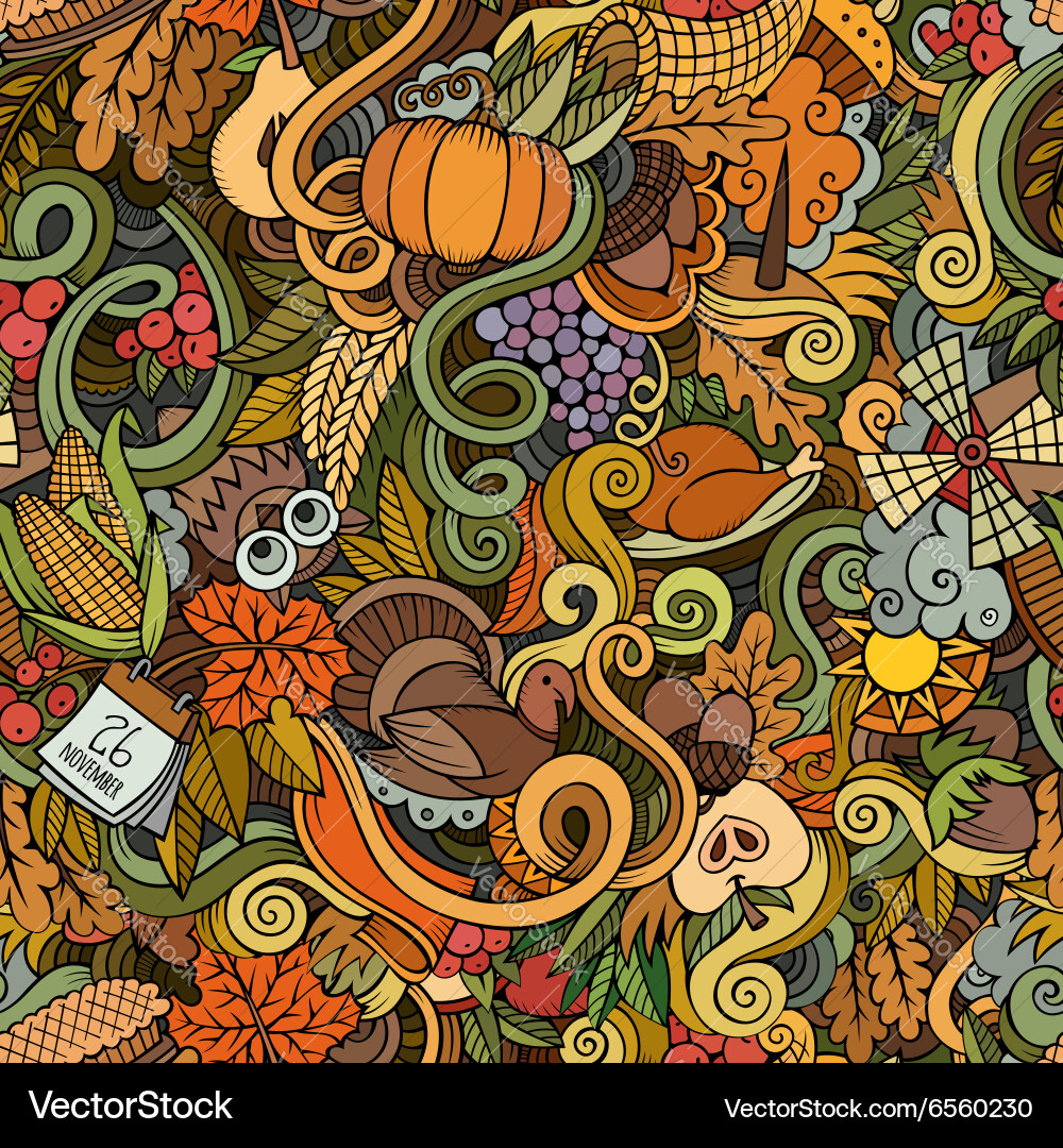 Autumn Doodle Seamless Pattern vector image