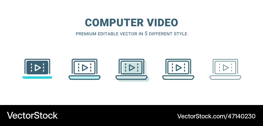 Computer video icon in 5 different style outline Computer video icon in 5 different style outline vector image