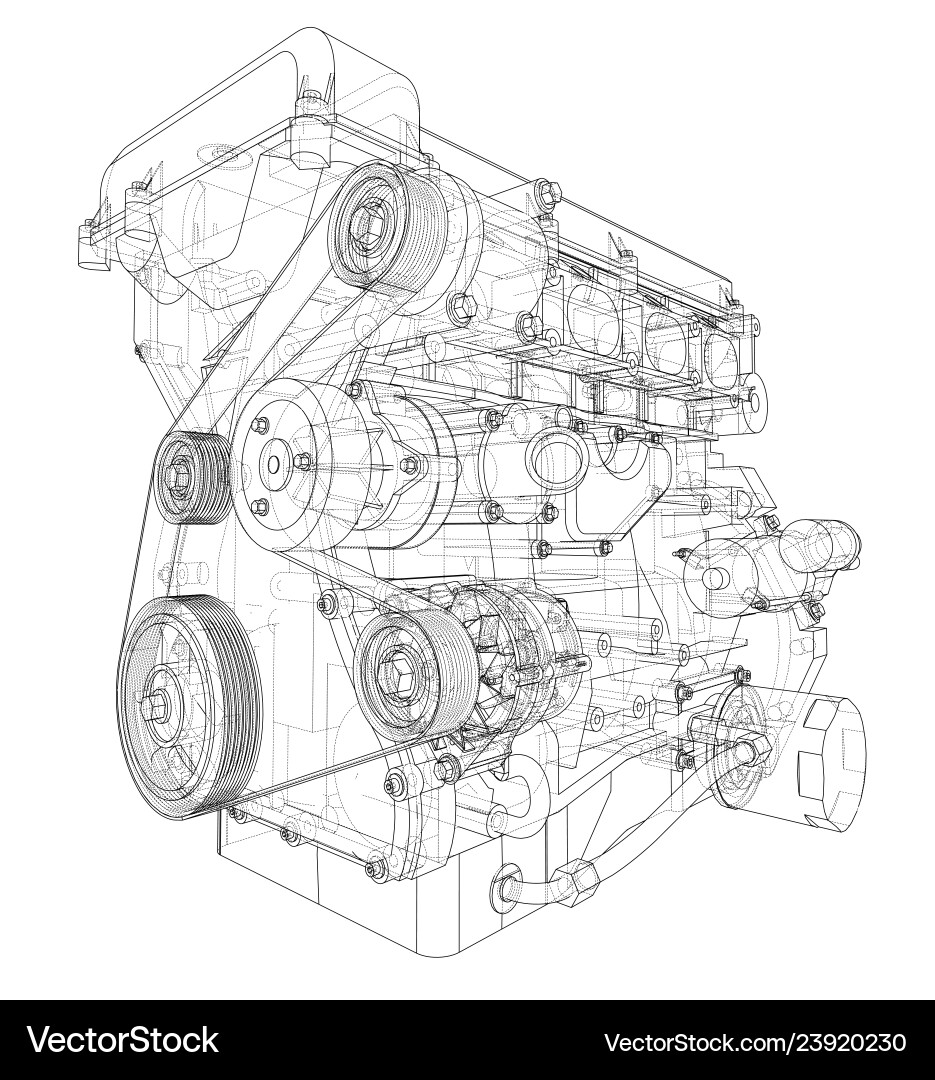 Engine sketch rendering of 3d vector image