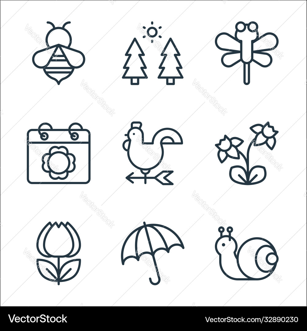 Flat spring line icons linear set quality Flat spring line icons linear set quality vector image