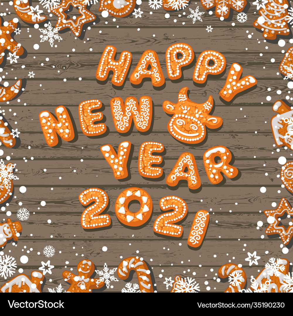 Happy new year text composed gingerbread vector image