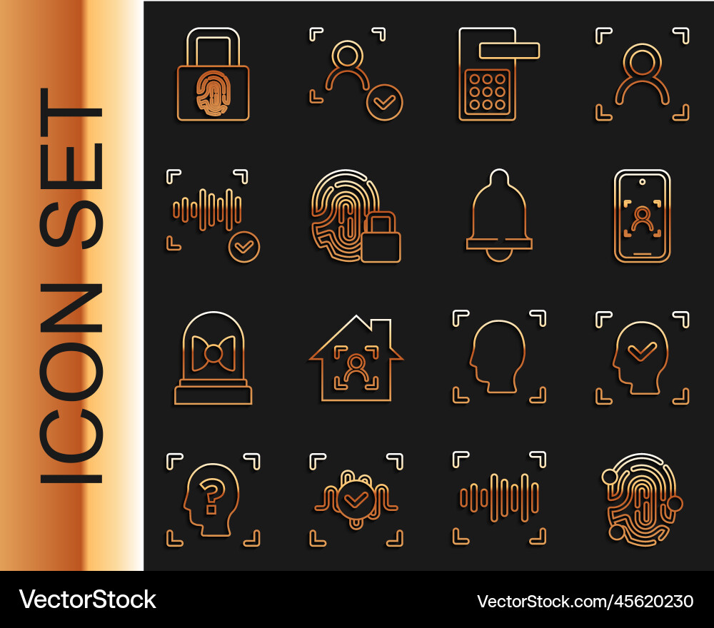 Set line fingerprint face recognition mobile Set line fingerprint face recognition mobile vector image