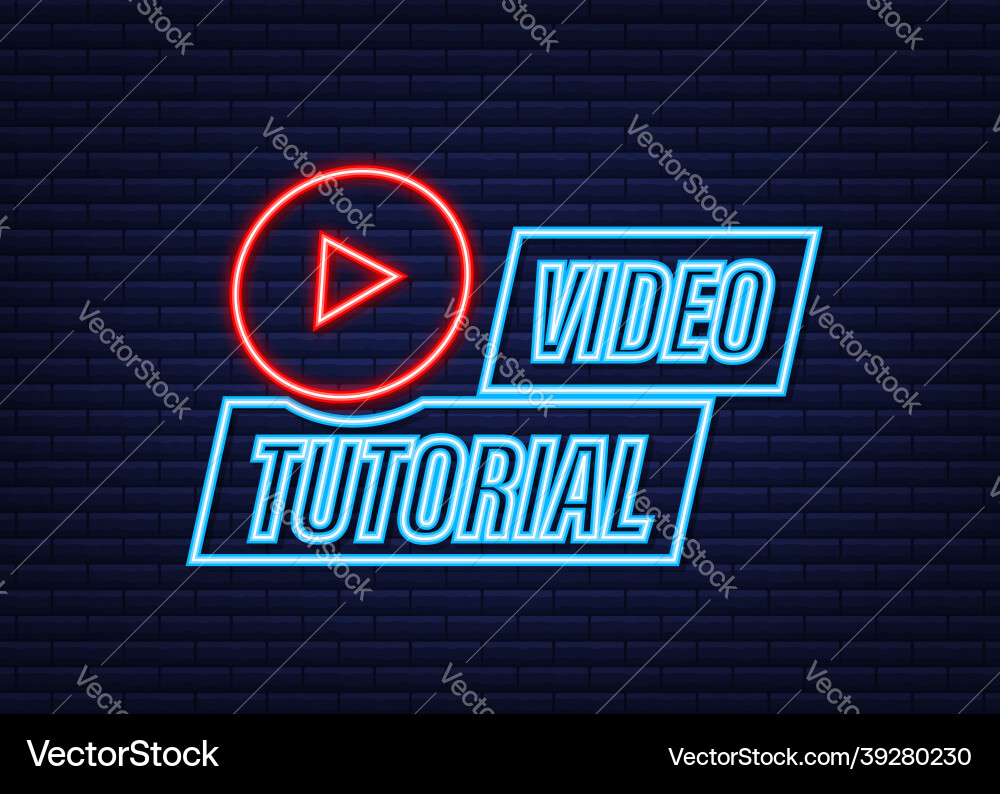 Video tutorials neon icon study and learning Video tutorials neon icon study and learning Vector Image