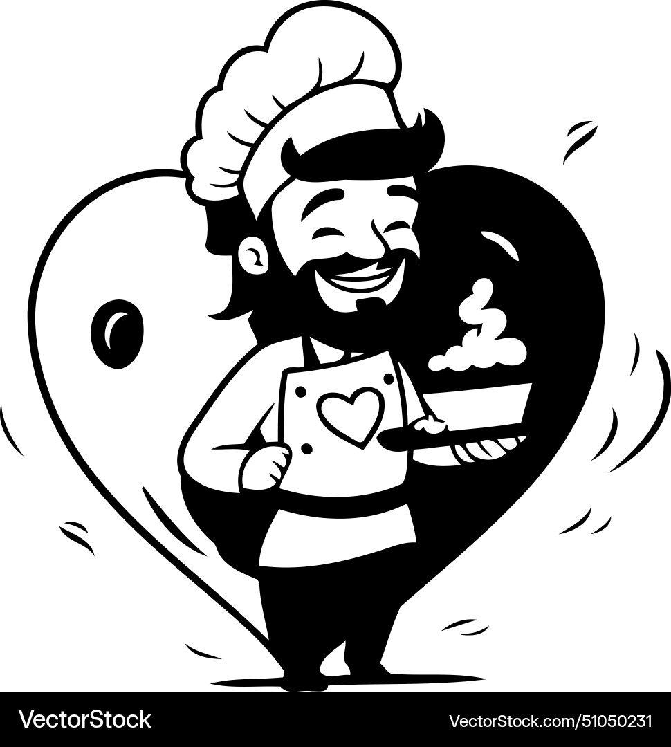 Chef with a cake in the form of heart Vector Image