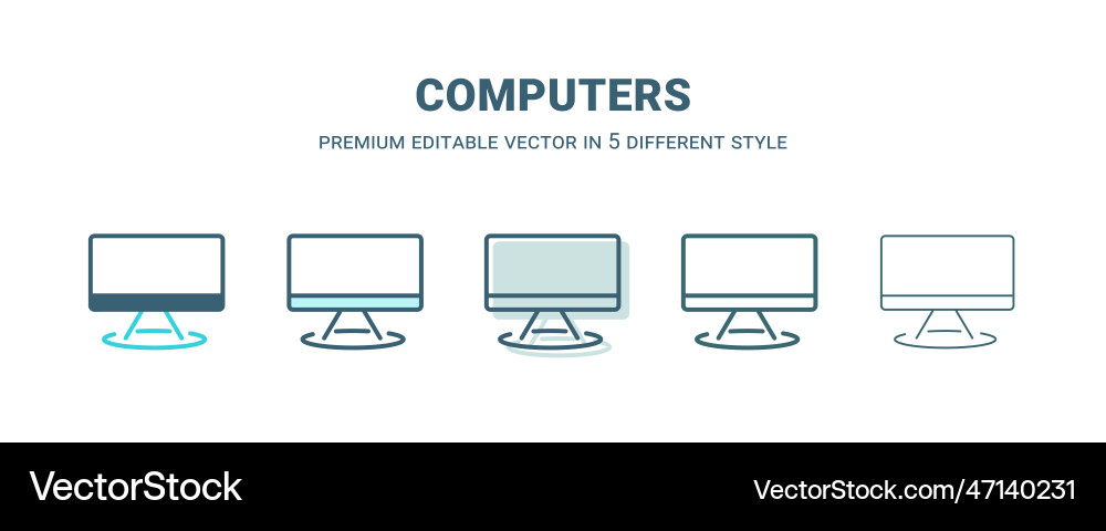 Computers icon in 5 different style outline Computers icon in 5 different style outline vector image